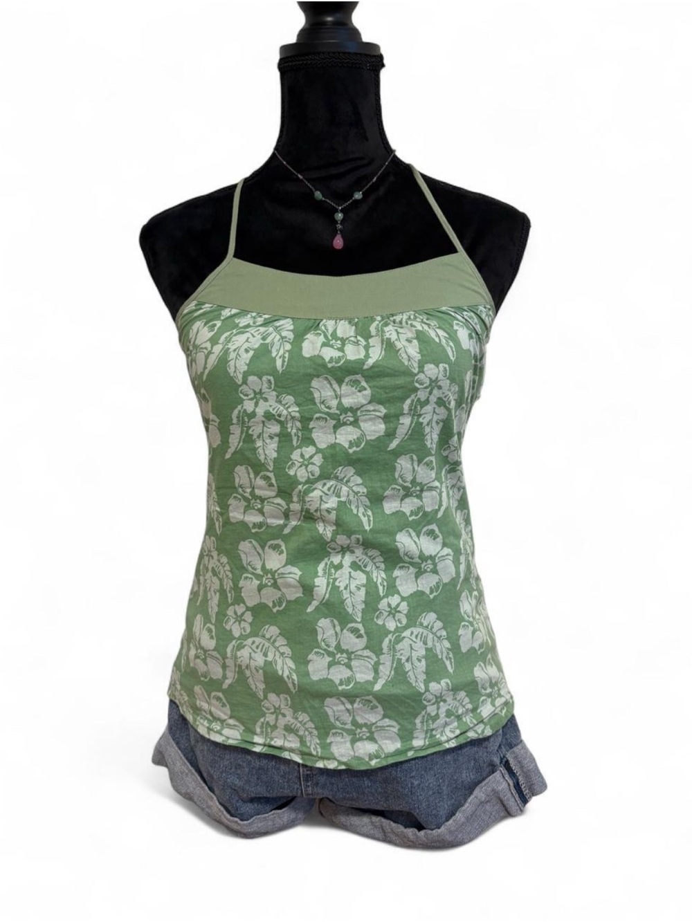 Women’s Green Floral Halter Tank Top